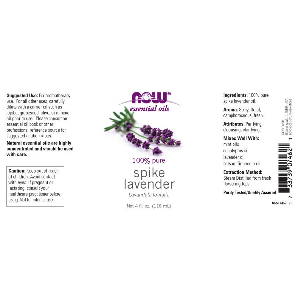 나우 Now, 100% 퓨어, 스파이크 라벤더, 에센셜 오일, 4 fl oz (118 ml)