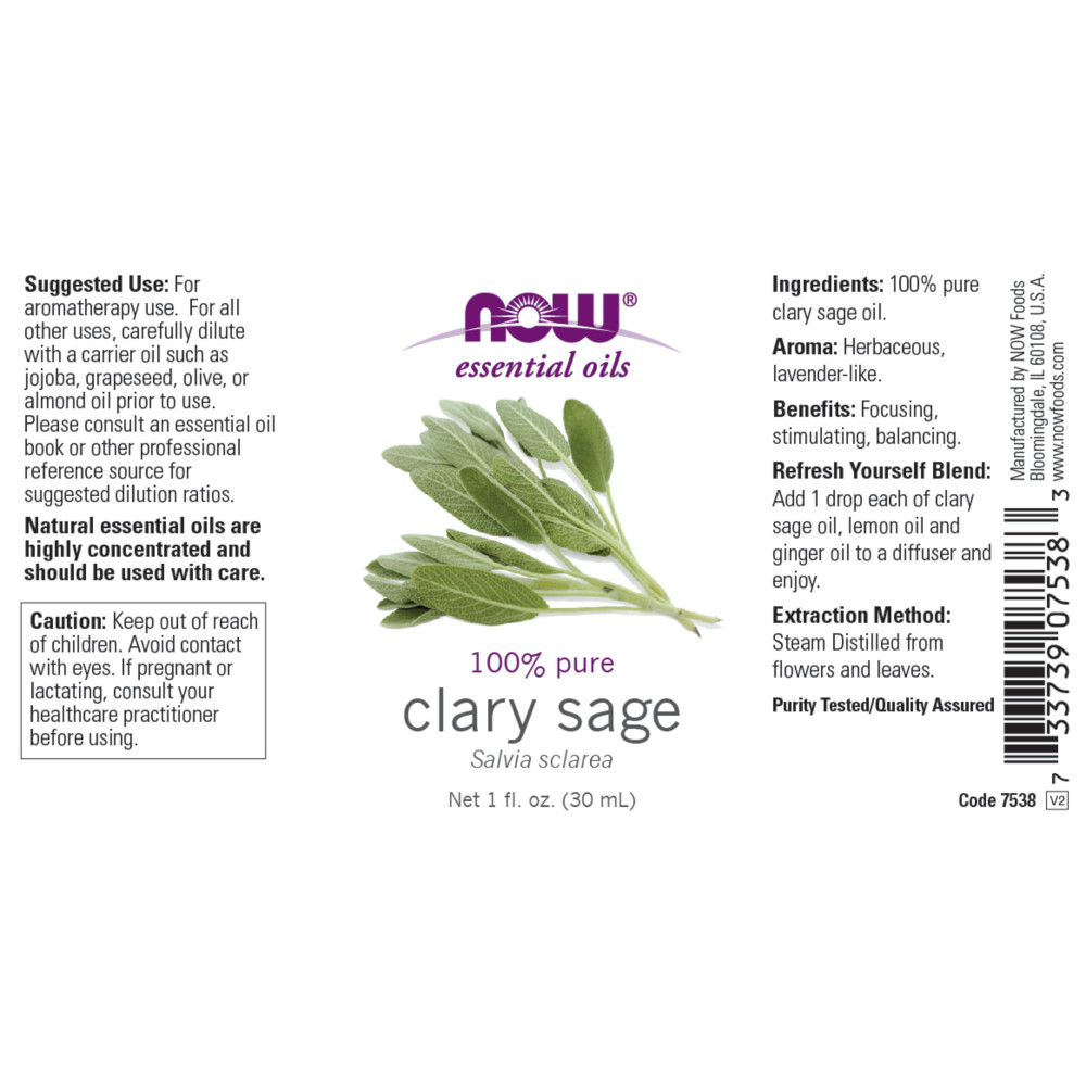 나우 Now, 100% 퓨어, 클라리 세이지 에센셜 오일, 1 fl oz (30 ml)
