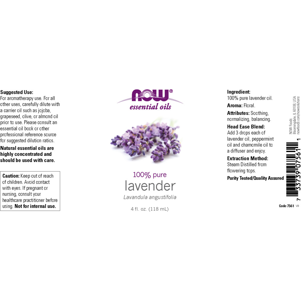 나우 Now, 100% 퓨어, 라벤더 에센셜 오일, 4 fl oz (118 ml)