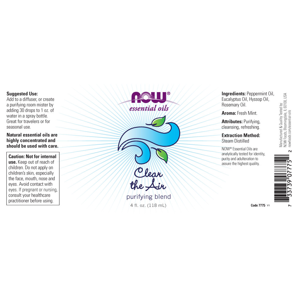 나우 Now, 공기 정화, 에센셜 오일 블렌드, 4 fl oz (118 ml)