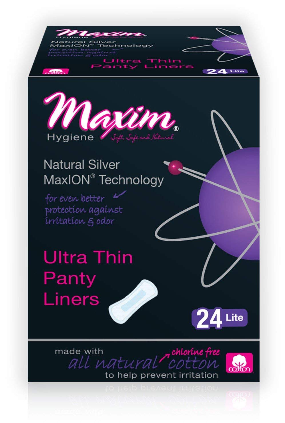 Maxim Hygiene, 100% 천연 코튼 네추럴 실버 맥스이온, 초슬림형 팬티 라이너, 라이트, 24 팬티 라이너