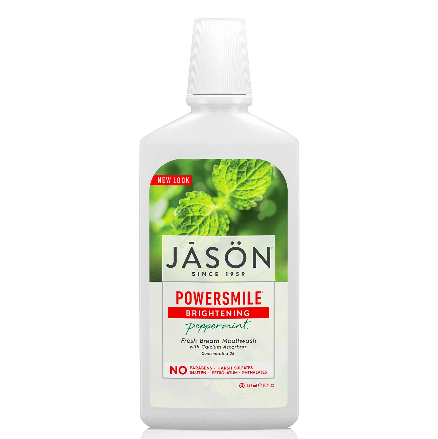 제이슨, 파워 스마일 슈퍼 리프레슁 마우스 워시 내추럴 페퍼민트& 멘솔, 16 fl oz (473 ml)