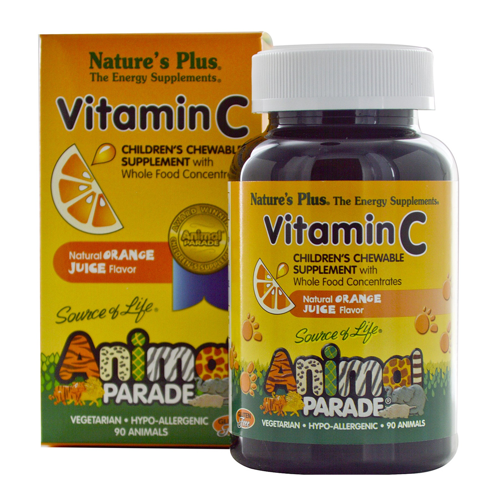 네이처스 플러스, 애니멀 퍼레이드, 어린이 비타민 C , 오렌지주스, 90 개