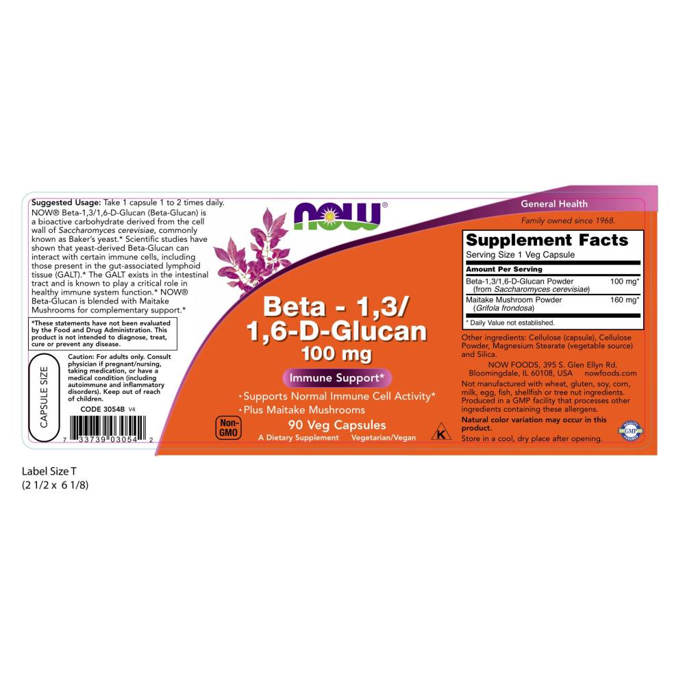  나우 Now, Beta 1,3/1,6- D -Glucan 100 mg, 90 식물성 캡슐