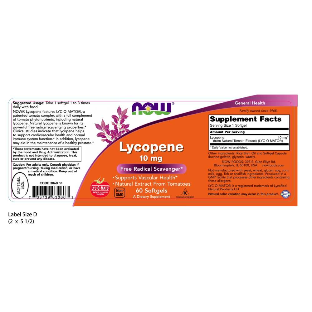  나우 Now, Lycopene 10 mg, 60 소프트젤