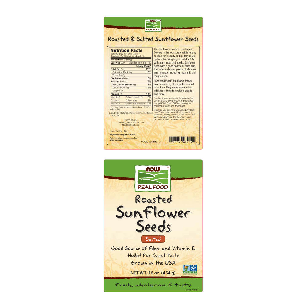 나우 Now, Sunflower Seeds, Roasted, Salted Hulled, 16 oz. (454 g)