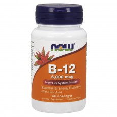  나우 Now, B-12 With 400 mcg Folic Acid 5000 mcg, 60 Lozenges