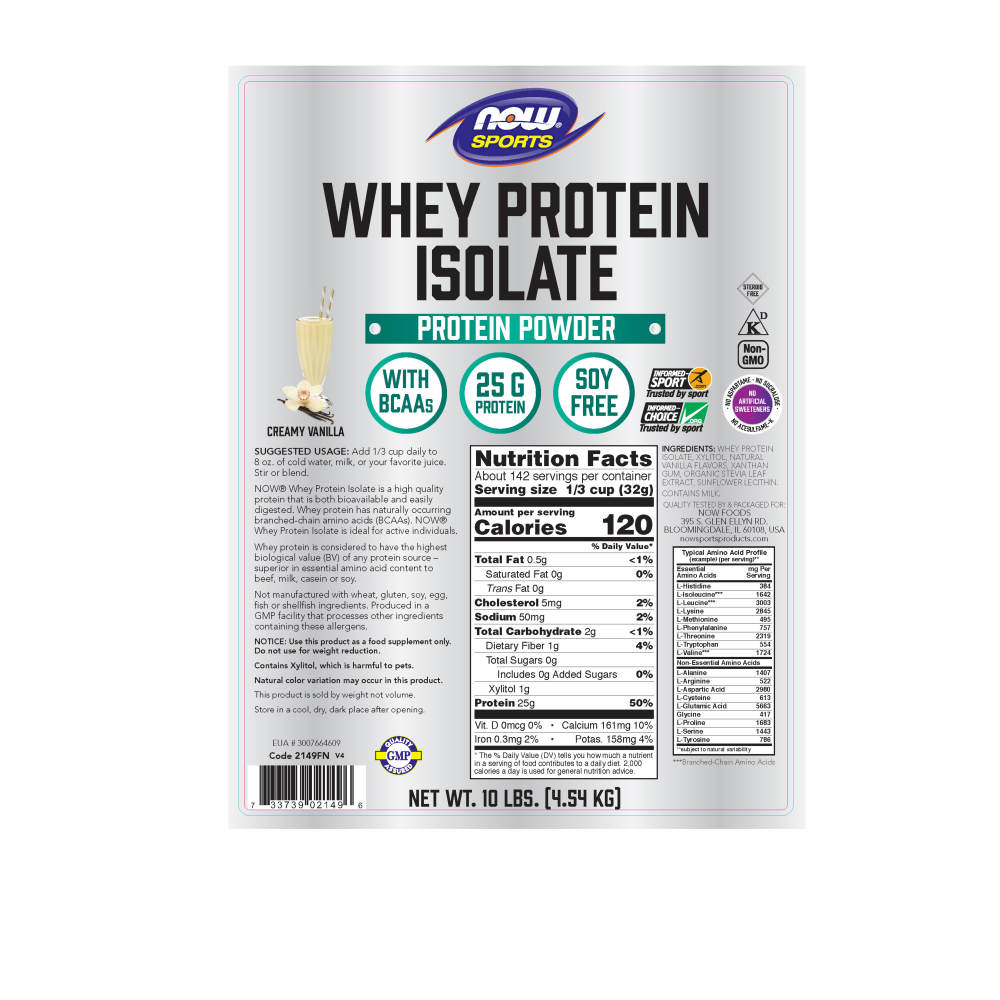 나우 Now, 웨이 프로틴 Isolate, 천연 바닐라 파우더, 10 lbs (4.54 kg)