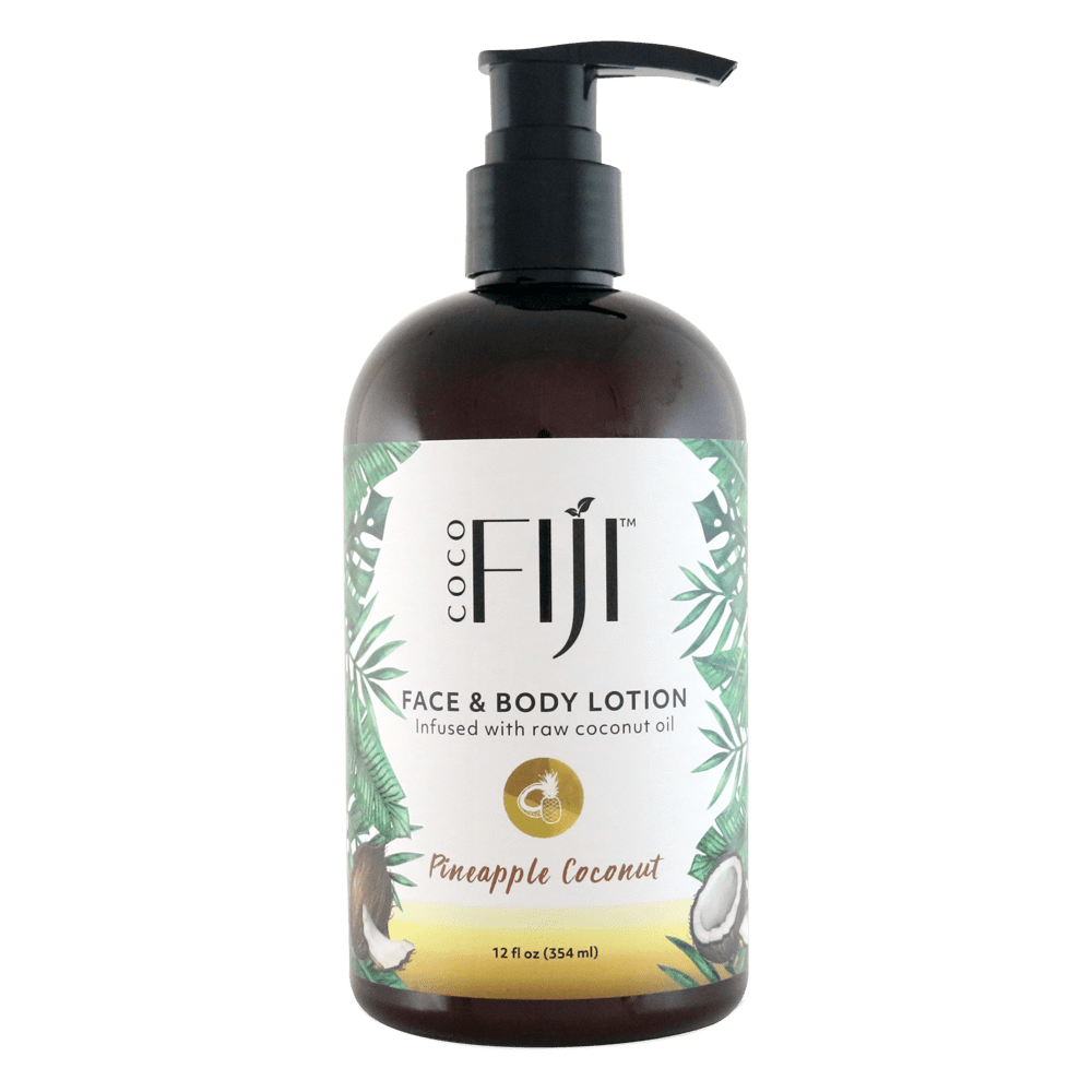오가닉피지, 얼굴 및 바디 로션, 생 코코넛 오일, 파인애플 코코넛, 12 oz (354 ml)